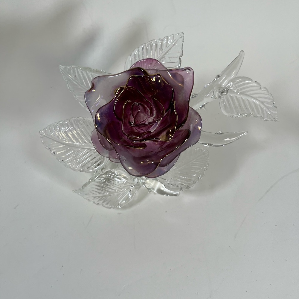 Art Glass Crystal Lavender Flower Purple and Gold, Signed - Picture 10 of 16
